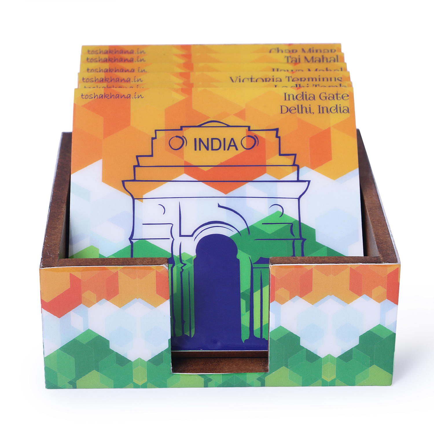 Monuments In Tri Colour MDF Coaster Set With Holder